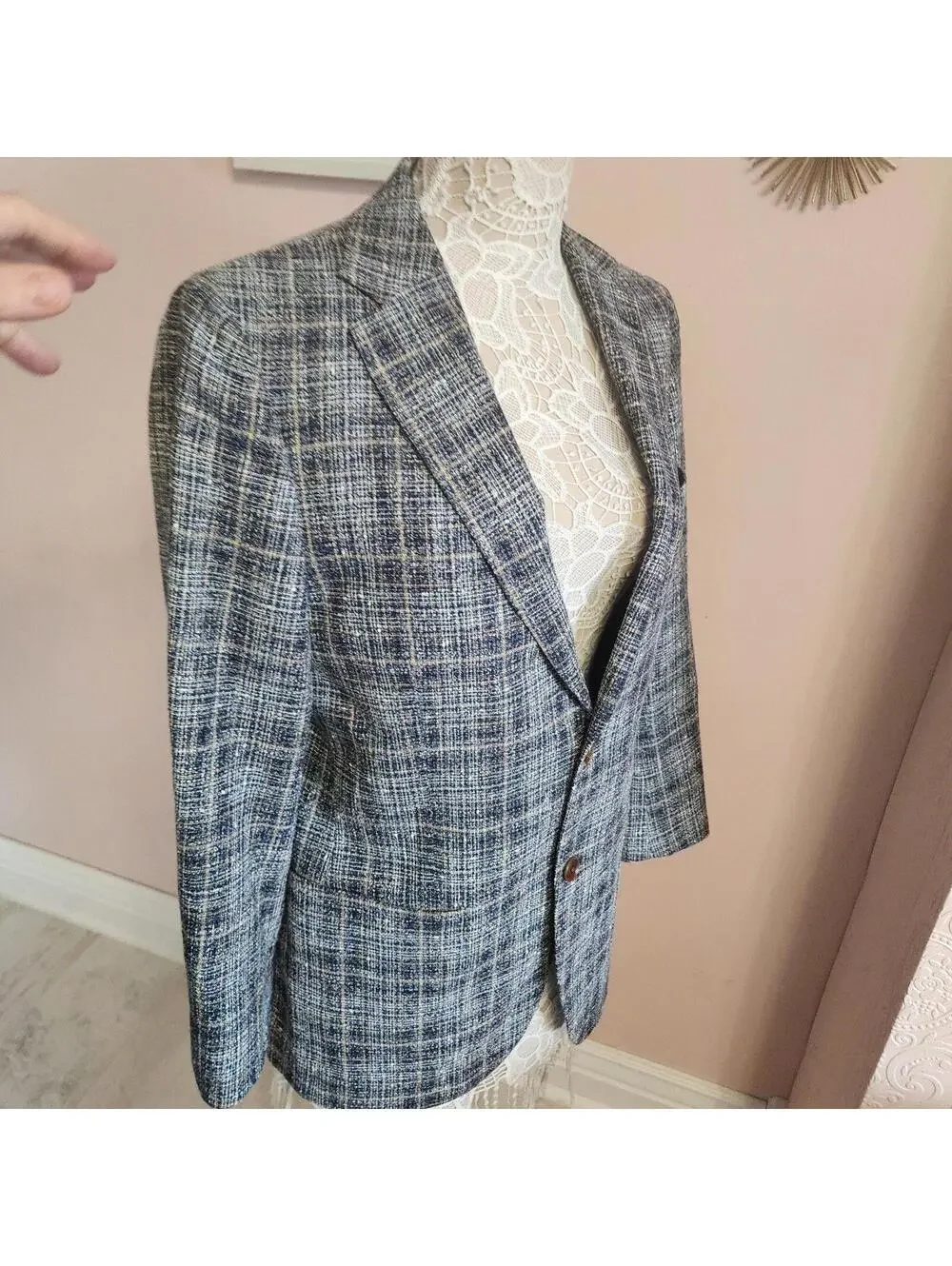 Paul Betenly Duemila Cori Sport Coat Blazer 40R Blue Plaid Wool J. Lester